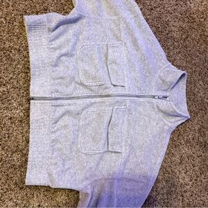 Aerie Gray Zip-Up Sweater with Pockets